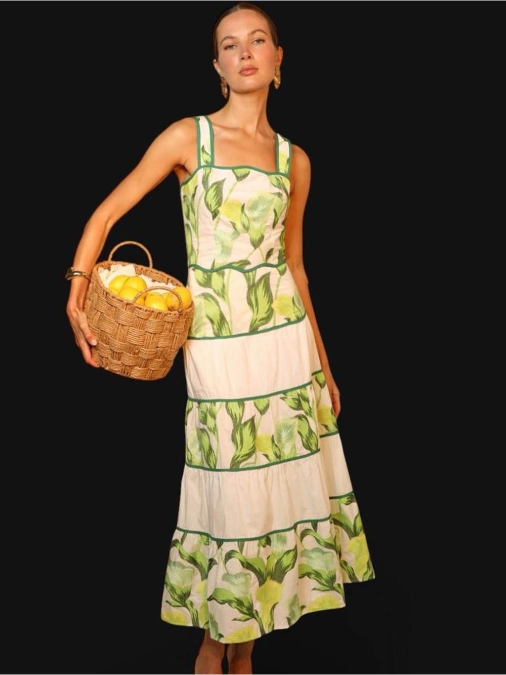 Adelyn Rae Lisha Tiered Embroidered Blocked Midi Dress size L